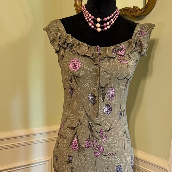 Carol Little Petites Green Floral Maxi Ruffle Dress Size 10 - Picture 3 of 7